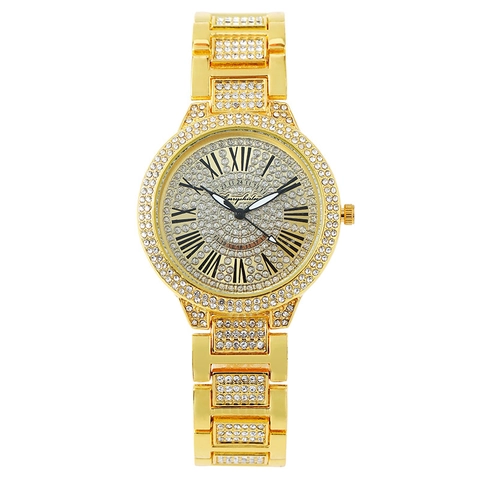Orologio Polso Quarzo Donna Strass Numeri Romani Cinturino Metallo Stile Elegante