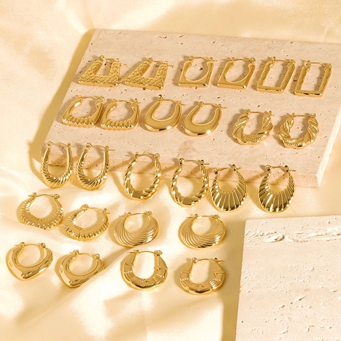 Creolen 18K Verguld 304 Roestvrij Staal Minimalistisch Onregelmatig Geometrisch Statement Sieraden Voor Dames