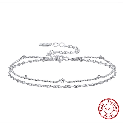 S925 Plata de Ley Pulsera de Doble Capa para Mujer Ajustable Cadena Twist con Cuentas Oro 14K Oro Rosa Joyería Regalo