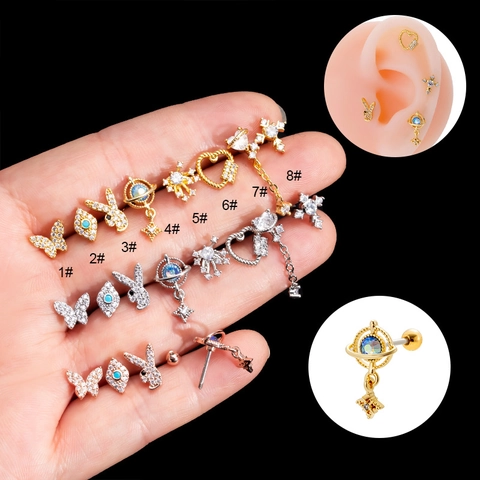 Roestvrijstalen Oorkraakbeen Studs Zirkoon Vlinder Hart Oog Kraakbeen Piercing Sieraden Schroefsluiting Voor Dames