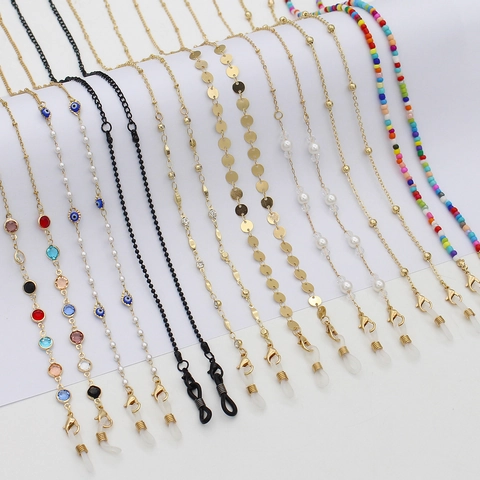 Glasses Chain Strap Metal Alloy With Faux Artificial Pearls And Colorful Glass Beads Anti Slip Eyewear Lanyard Fashion Accessories
