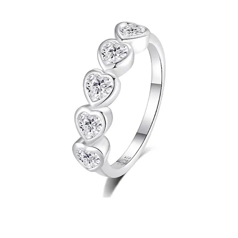 925 Sterling Silver Ring Heart Shaped Cubic Zirconia Row Eternity Band For Women Romantic Minimalist Jewelry