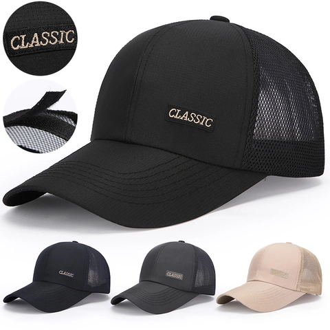 Men Baseball Cap Breathable Mesh Trucker Hat Long Brim Sun Protection Outdoor Fishing Classic Patch Adjustable