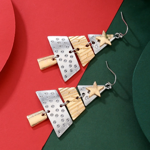Boucles Oreilles Pendantes Noël Bijoux Fête Alliage Festif Avec Tige En Acier Design Arbre De Noël Flocon De Neige