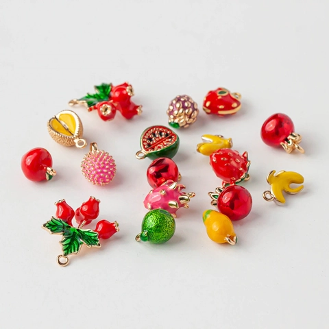 Ciondoli Frutta In Smalto Rame Placcato Oro Per Creazione Di Gioielli DIY Collana Bracciale Orecchino Fragola Anguria