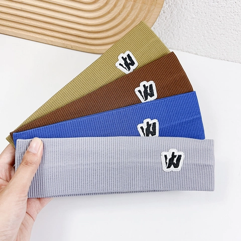 Diadema Deportiva Punto Canalé Poliéster Absorbente De Sudor Cinta Elástica Para Correr Fitness Con Parche De Letra Bordado