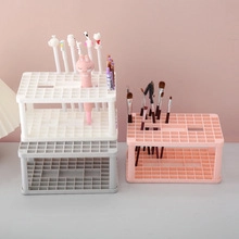 Organisateur de Bureau Carré Porte-stylo 96 Trous Porte-pinceaux de Maquillage pour Bureau Papeterie Support de Rangement en Plastique