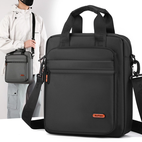 Men Vertical Crossbody Bag Waterproof Oxford Cloth Business Messenger Handbag Multi-Pocket Leisure Shoulder Bag For Travel