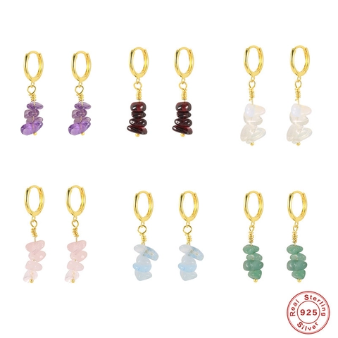 Boucles Oreilles Pendantes Pierre Naturelle Irrégulière Avec Tige En Argent 925 Style Ins Géométrique Femmes