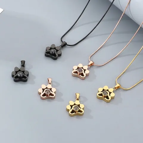 Collana Con Ciondolo Impronta Di Zampa In Acciaio Inossidabile Con Pietra Di Proiezione Gioielli Di Moda Per Amanti Animali