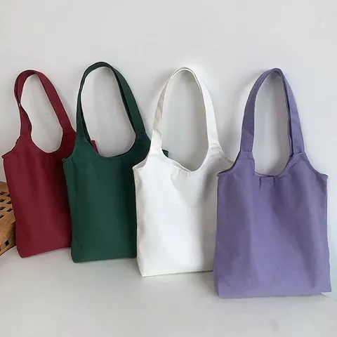 Canvas Tote Bag Large Capacity Minimalist Solid Color Shoulder Handbag With Magnetic Buckle For Women Daily Commute