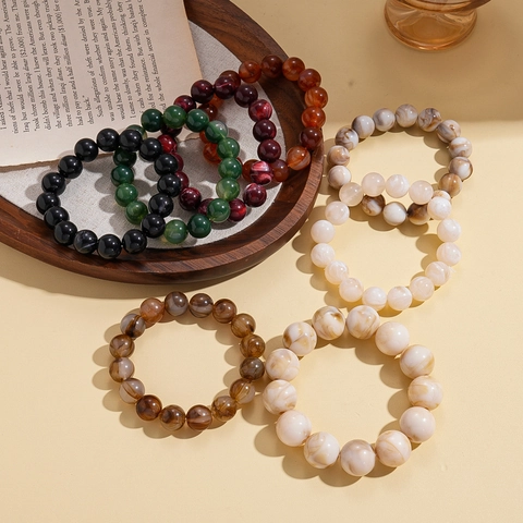 Retro Beaded Bracelet Elastic Acrylic Round Marble Texture Geometric Simple Fashion Jewelry For Women Men Unisex