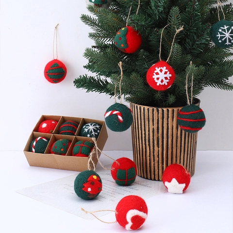 Ornamenti Appesi Albero Di Natale Palline In Feltro Di Lana Fatti A Mano Motivo Fiocco Di Neve Decorazione Festa Colorata