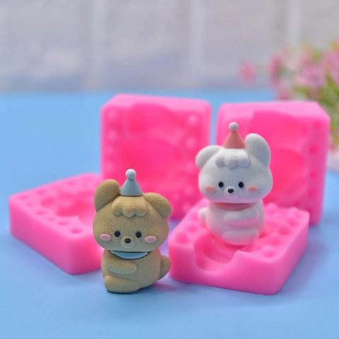 Stampo Silicone Forma Cucciolo Cane Orso Cartone Animato DIY Candela Sapone Resina Cioccolato Torta Cottura San Valentino