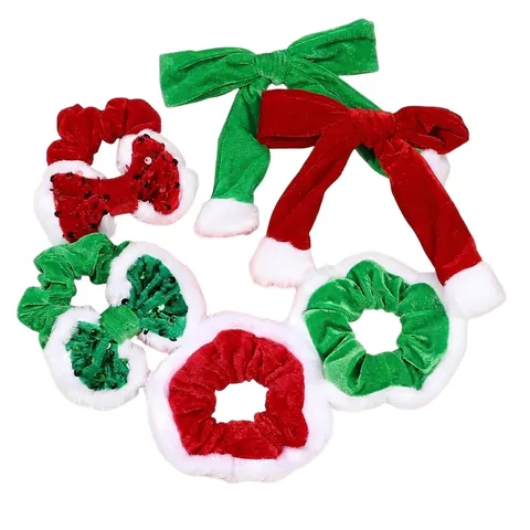 Elastici Per Capelli Di Natale Fermagli Fiocco Velluto Pelliccia Sintetica Paillettes Accessori Per Donne Ragazze