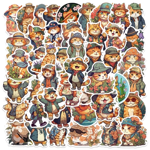 Cute Orange Tabby Cat Stickers Waterproof PVC Decorative Decals For Water Bottles Laptop Luggage Guitar DIY Scrapbooking