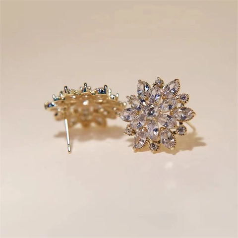 Boucles d'Oreilles Clous en Cuivre Luxe Flocon de Neige Avec Tige en Argent Sterling 925 Strass Cristal Sapin de Noël Bijoux