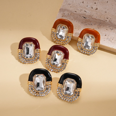 Vintage Emaille Geometrische Ohrstecker Legierung Zirkon Luxus Retro Accessoire Für Frauen Mit Silver Earring Post