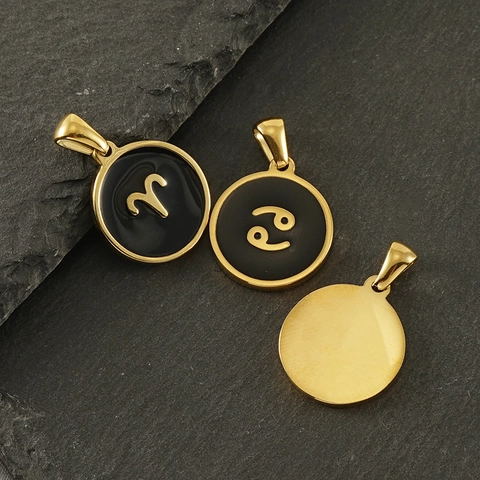 Collier Pendentif Constellation En Acier Inoxydable Plaqué Or 18K Médaillon Zodiaque En Émail Noir Bijoux Pour Femmes
