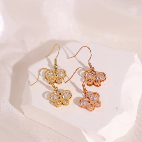 Butterfly Dangle Earrings Stainless Steel Cubic Zirconia Inlaid Minimalist Elegant Jewelry For Women Lightweight