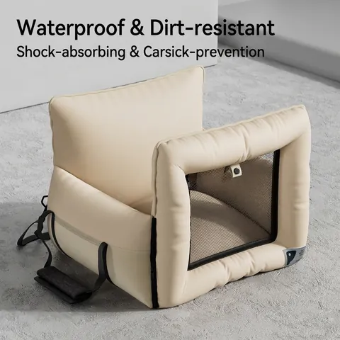 Pet Car Seat Bed Carrier PU Leather Waterproof Breathable Mesh Window Safety Buckle For Travel Outdoor Small Medium Dogs Cats