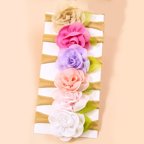 Baby Headbands Chiffon Flower Elastic Nylon Floral Hair Bands For Toddler Girls Soft Cute Accessory