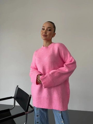 Oversized Sweater Cotton Polyester Knitted Round Neck Pullover Long Sleeve Lazy Style Casual Loose Fit For Women Solid Color