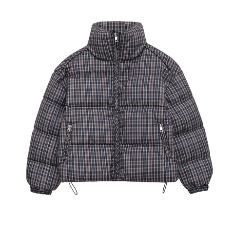 Giacca Imbottita A Quadri Da Donna Collo Alto Cappotto In Cotone Con Orlo Con Coulisse Vintage Casual