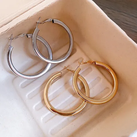 Orecchini A Cerchio Tondi Minimalisti Da Donna Gioielli In Metallo Con Perno In Argento Lucido Ad Alta Brillantezza