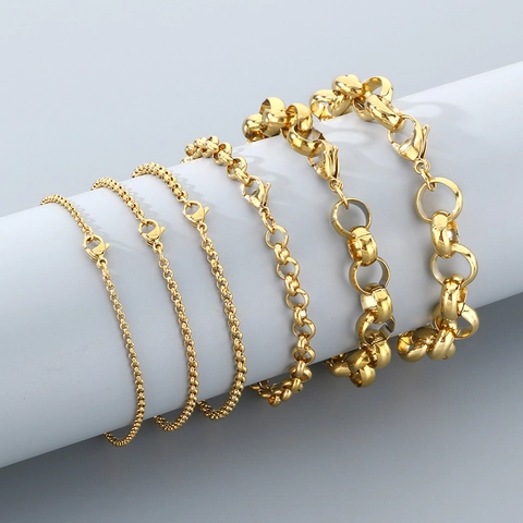 Minimalistisches Edelstahl Gliederketten Armband Polierte Runde Ringe Modeschmuck Unisex