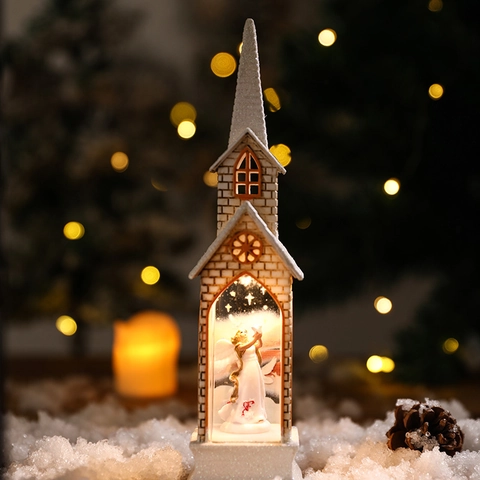 Ornement Église De Noël Lumineux LED Scène Nativité Statue Ange Décor De Table Plastique Religieux Décoration Festive