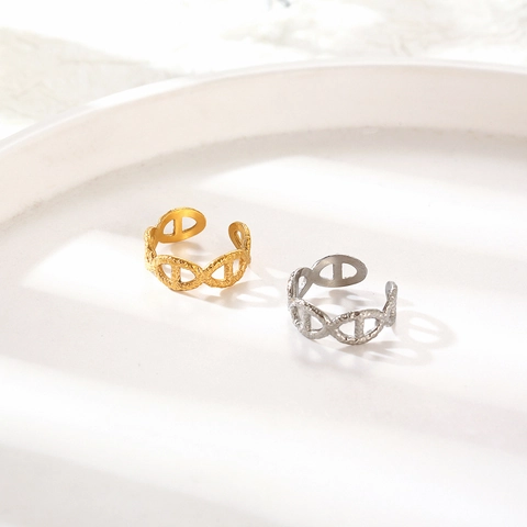 Roestvrijstalen Open Ring Gehamerde Textuur Geometrische Holle Schakel Verstelbare Mode Retro Sieraden Voor Dames