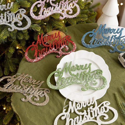 Merry Christmas Letter Sign Hanging Ornament Glitter Plastic Festive Decoration For Christmas Tree Party Holiday Wall Decor