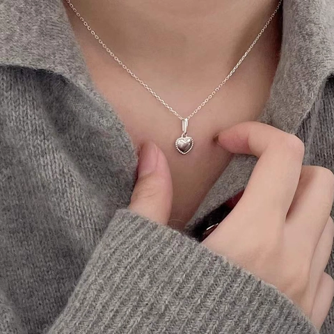 Herz Anhänger Halskette 925 Sterling Silber Milgrain Kante Minimalistischer Schmuck Für Damen