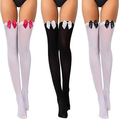 Velvet Thigh High Stockings With Large Satin Bow Over The Knee Socks For Women JK Lolita Cosplay Sweet Elastic Thin