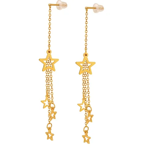 Ster Kwastje Oorlijn Oorbellen Titanium Staal 18K Verguld Lange Ketting Hanger Voor Vrouwen Franse Stijl Sieraden
