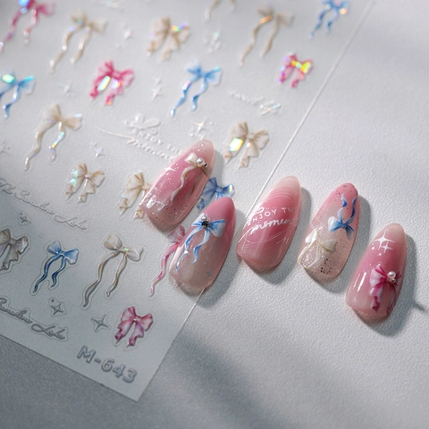 5D Relief Nail Art Stickers Holographic Bowknot Butterfly Design Self-Adhesive Ultra Thin DIY Manicure Decals For Women