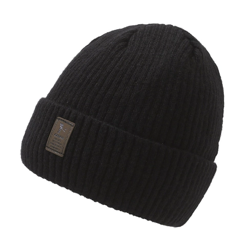 Bonnet En Tricot Hiver Doublé Fausse Fourrure Chaud Côtelé Patch En Cuir Extérieur Coupe Vent Pour Hommes Femmes