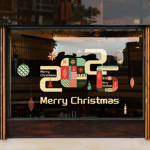Christmas Window Stickers PVC Static Cling UV Printed Double Sided No Glue Removable Festive 2026 Shop Glass Decoration