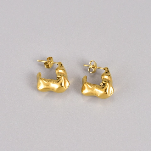 Pendientes de Botón Irregulares con Pliegues de Lava Fundida Para Mujer Acero de Titanio Chapado en Oro de 18K Plata Joyería de Moda