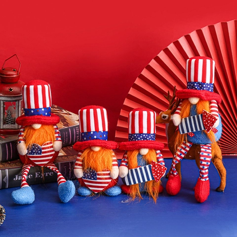 Independence Day Gnome Plush Decorations Red White Blue Patriotic American Flag Theme Star Stripe Fabric Dwarf Table Ornaments