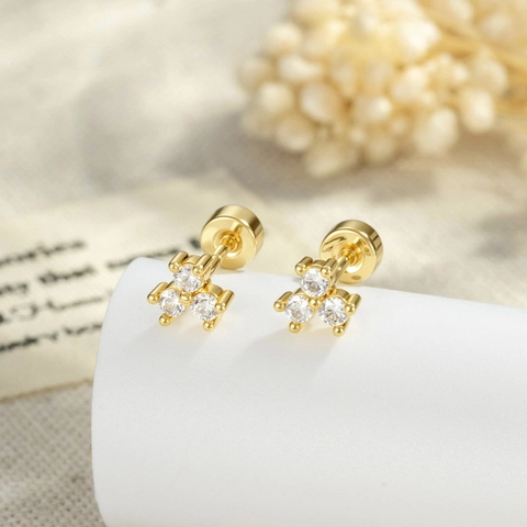 Cartilage Stud Ohrring Zirkon Cluster Titanstahl Vergoldet Helix Piercing Geometrisch Flach Schraubverschluss Schmuck