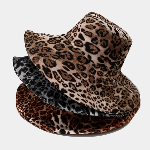 Chapeau Bob Imprimé Léopard Polyester Large Bord Protection Solaire Pliable Style Vintage Extérieur Été