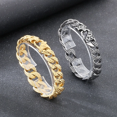 Bracciale Da Uomo In Acciaio Inossidabile Con Maglia Cubana Texture Martellata Stile Punk Industriale Regalo