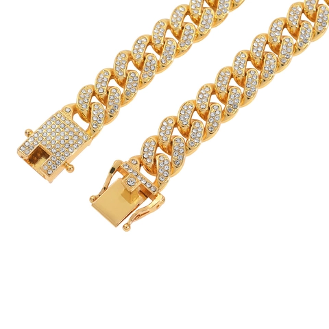 Luxury Alloy Rhinestone Cuban Link Chain Necklace Gold Silver Plated Iced Out Hip Hop Jewelry Men Women Party Accessory