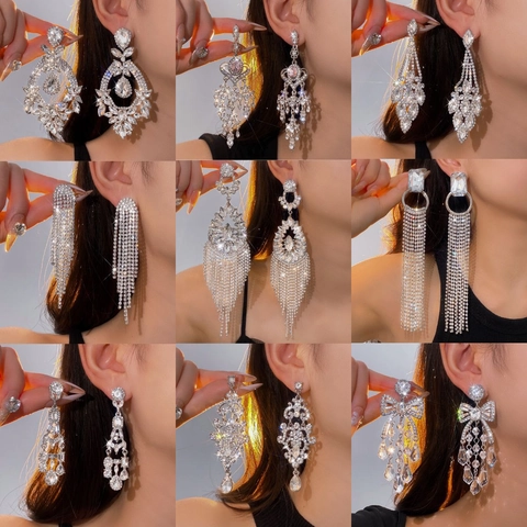 Orecchini Lunghi Con Nappine Di Lusso Con Perno In Argento Sterling 925 Zircone Floreale Matrimonio Per Donne