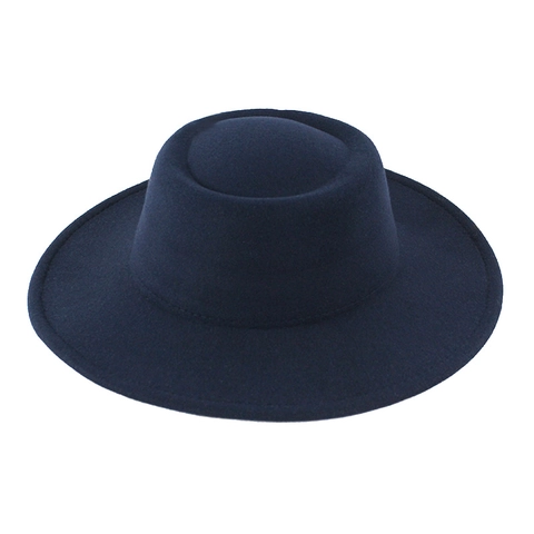 Vintage Wide Brim Fedora Hat Flat Top Polyester Felt Warm Winter Jazz Hat For Women And Men Solid Color Elegant