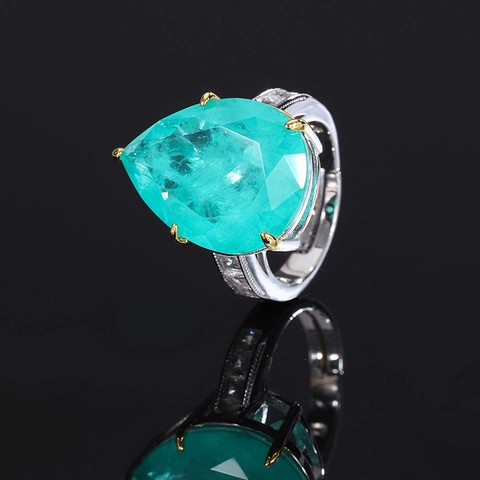 Pear Cut Cubic Zirconia Ring Copper Waterdrop Colorful Big Stone Adjustable Luxury Jewelry For Women