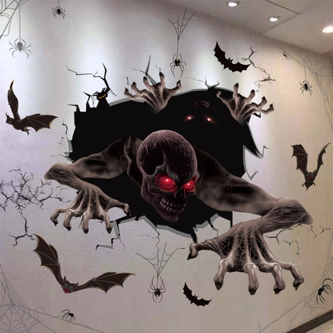 Autocollants 3D Halloween pour Fenêtres Verre Mur Horreur Monstre Chauves-souris Décalcomanies pour Maison Hantée Fête Décoration