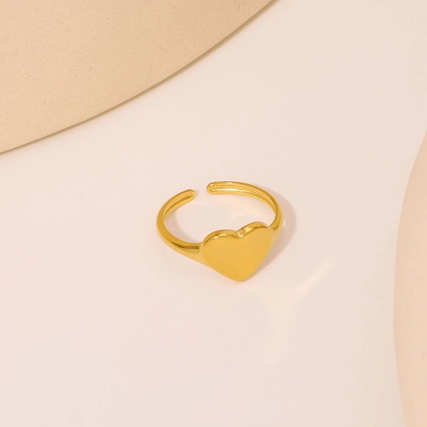 Heart Ring Polished Stainless Steel Adjustable Open Design Gold Plated Minimalist Ins Style Jewelry For Women